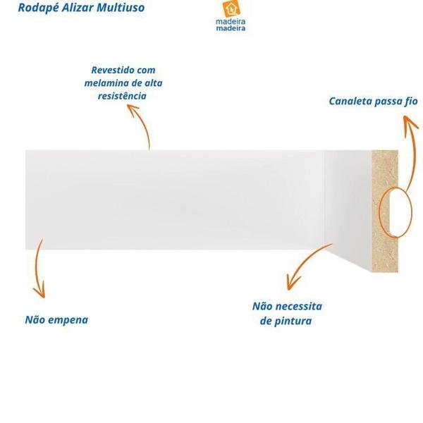 Imagem de Kit com 10 Barras Rodapé Mdf 701 Moldufama 15mmx7cm Metro Linear 24m Branco