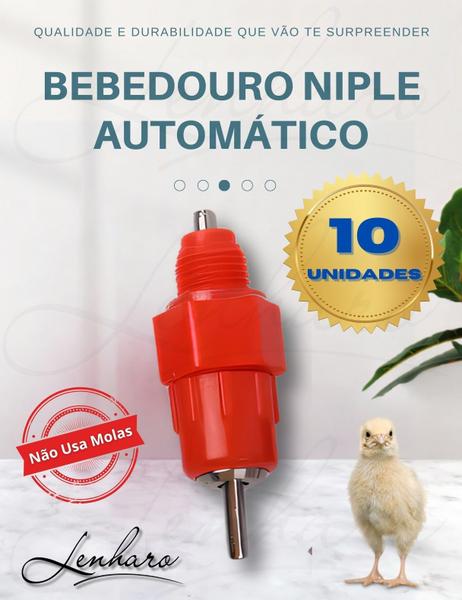 Imagem de Kit com 10 Bebedouros Automáticos padrão Niple para Aves, Galinha, Frangos, Codornas / Bebedor - LMS-DW-BN-1010 - Lenharo