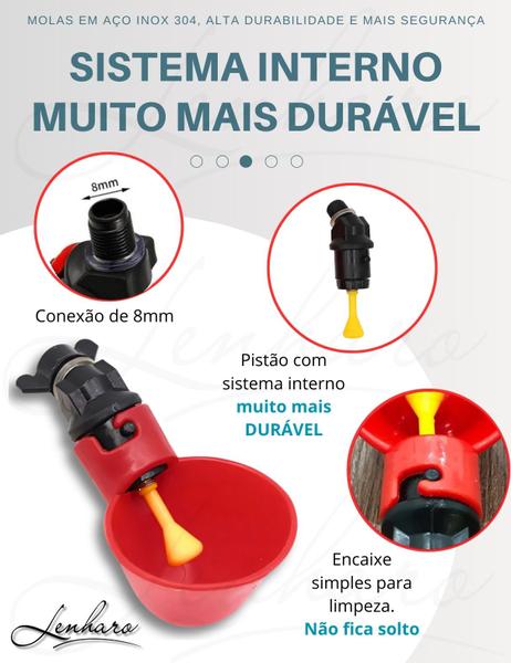 Imagem de Kit com 10 Bebedouros para Galinha / Automático / Copinho / Copo / Bebedor para Aves, Galinha, Frangos, Codornas com Pistão - LMS-DW-BP-1010