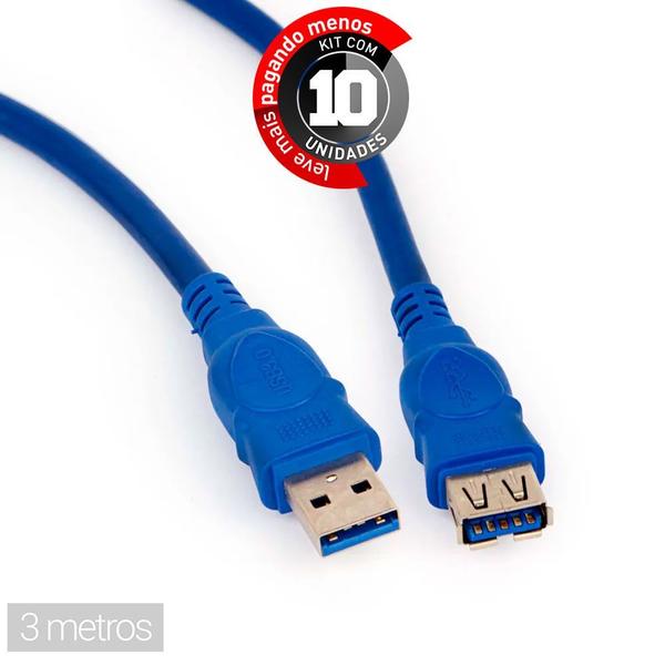 Imagem de Kit com 10 Cabo Extensão SuperSpeed USB 3.0 - 3 metros