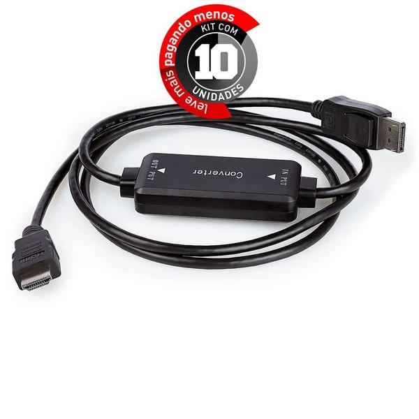 Imagem de Kit com 10 Cabos Adaptador HDMI para Displayport 4K