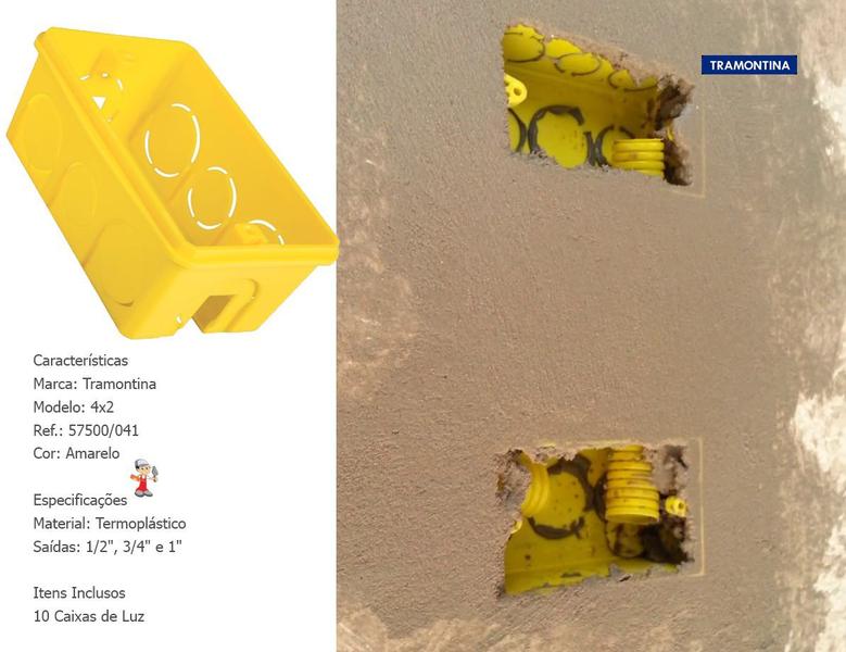 Imagem de Kit Com 10 Caixas De Luz Para Embutir na Parede Instalação elétrica Retangular Tramontina 4x2