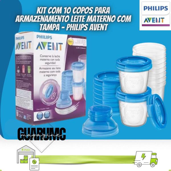 Imagem de Kit com 10 Copos para Armazenamento Leite Materno com Tampa SCF618/10 - Philips Avent