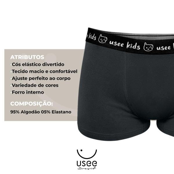 Imagem de Kit Com 10 Cuecas Boxer Kids Algodão Confortável Usee Brasil