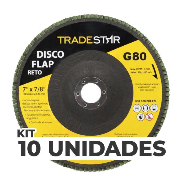 Kit Com 10 Disco Flap Reto 7 180Mm Fds180-80Fc Z80 - Tradestar Imagem de Kit Com 10 Disco Flap Reto 7 180Mm Fds180-80Fc Z80