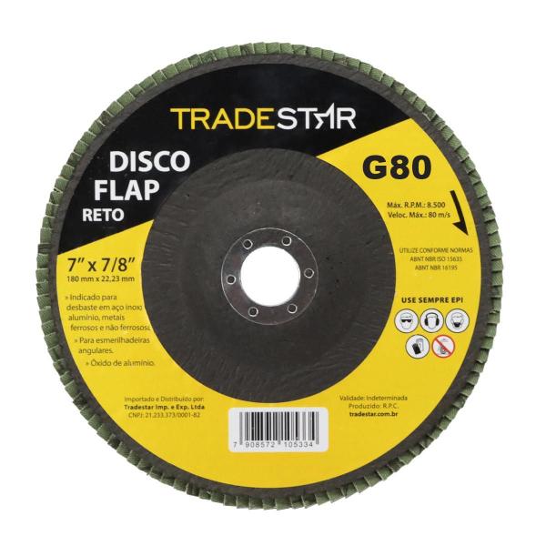 Kit Com 10 Disco Flap Reto 7 180Mm Fds180-80Fc Z80 - Tradestar Imagem de Kit Com 10 Disco Flap Reto 7 180Mm Fds180-80Fc Z80