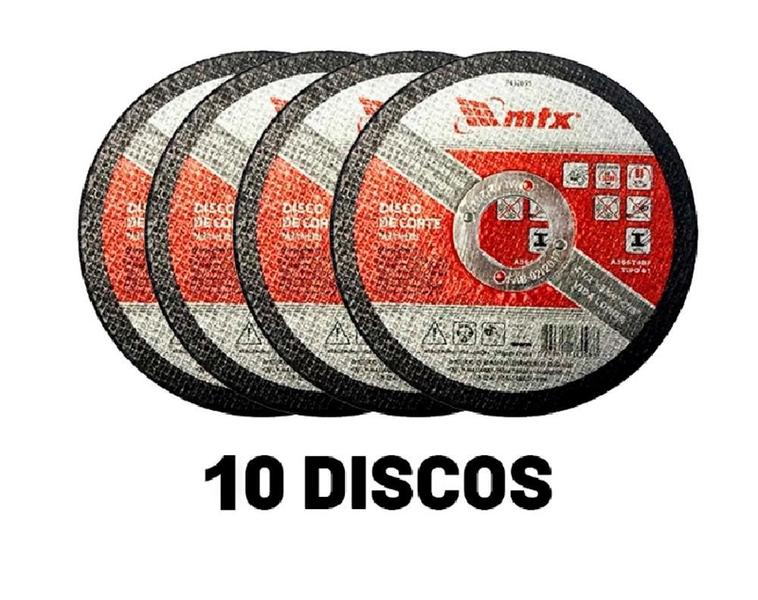 Imagem de Kit Com 10 Discos de Corte Para Aço Metal 4.1/2" 115X1,0X22mm - MTX