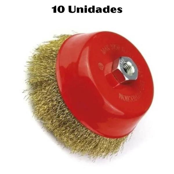 Imagem de Kit Com 10 Escova Copo Para Lixadeira Esmerilhadeira 76 MM 3"