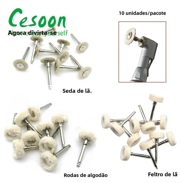 Imagem de Kit com 10 Escovas de Polimento Dental - Lã, Feltro, Algodão, Alumina e Roda