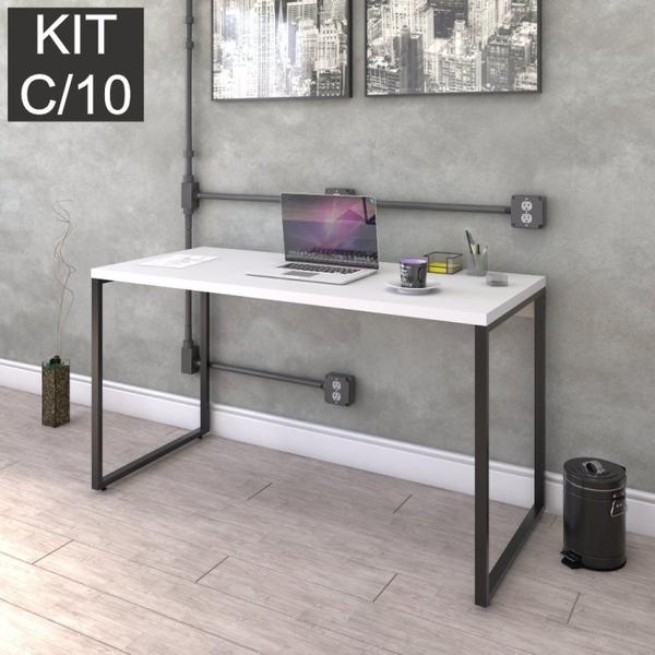 Imagem de Kit com 10 Escrivaninhas Kuadra 135cm Estilo Industrial Compace