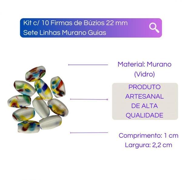 Imagem de Kit Com 10 Firmas De Búzios 22 Mm Sete Linhas Murano Guias