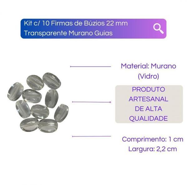 Imagem de Kit Com 10 Firmas De Búzios 22 Mm Transparente Murano Guias