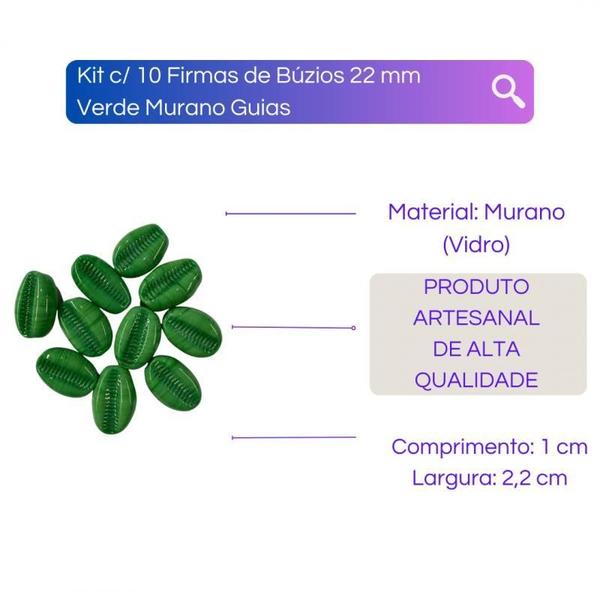 Imagem de Kit Com 10 Firmas De Buzios 22 Mm Verde Murano Guias