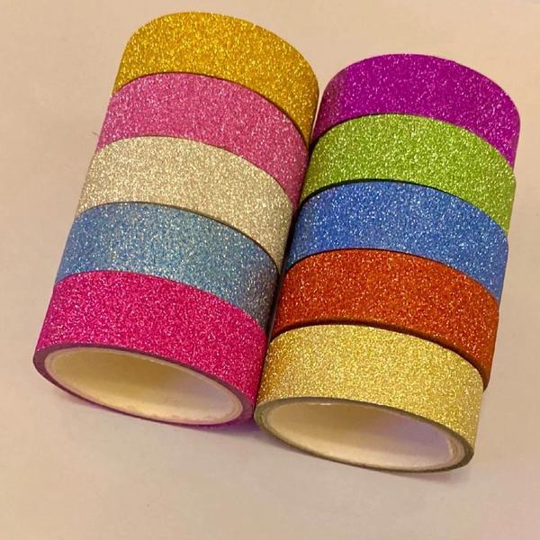 Imagem de Kit Com 10 Fitas Decorativas Glitter Brilho Colorida 