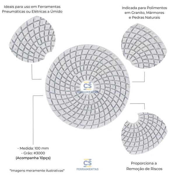 Imagem de Kit com 10 Lixas diamantada branca 100MM 100 Ecco Espiral - Mirac