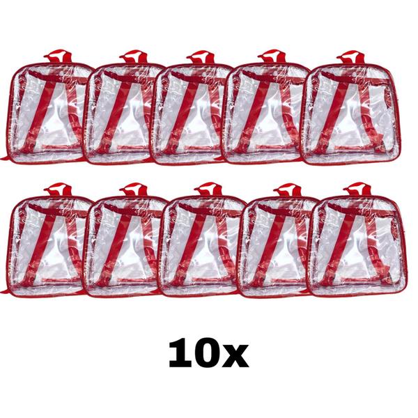 Imagem de KIT COM 10 MINI mochila VERMELHA infantil transparente escola