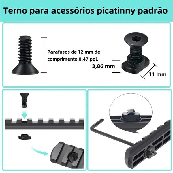 Imagem de Kit com 10 Parafusos e Porcas M-LOK - Substituição para Handguard e Trilho