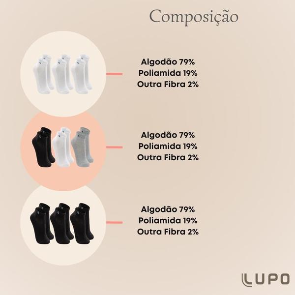 Imagem de Kit Com 10 Pares De Meia Baixa Lupo Sport Modelo Cano Curto Esportiva Em Algodão Tamanho 33 ao 44