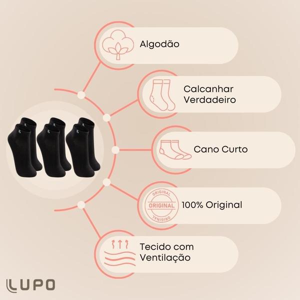 Imagem de Kit Com 10 Pares De Meia Baixa Lupo Sport Modelo Cano Curto Esportiva Em Algodão Tamanho 33 ao 44