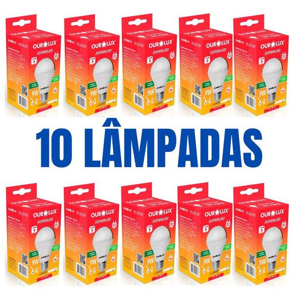 Imagem de Kit com 10 peças Lâmpada led economica 9W 6500K branco frio bivolt Ourolux