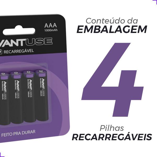 Imagem de Kit com 10 pilhas avant recarregavel aaa 1000mah 4un