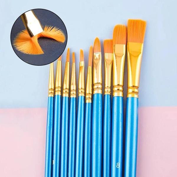 Kit com 10 Pincel de Plástico para Pintura a Óleo, Aquarela e Pó Imagem de Kit com 10 Pincel de Plástico para Pintura a Óleo, Aquarela e Pó