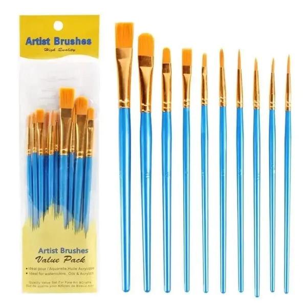 Imagem de Kit com 10 Pincel de Plástico para Pintura a Óleo, Aquarela e Pó