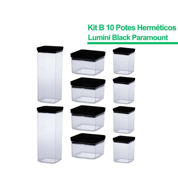 Imagem de Kit Com 10 Potes Herméticos Para Alimentos Empilháveis Lumini Black