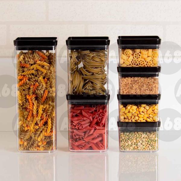 Imagem de Kit Com 10 Potes Herméticos Para Alimentos Empilháveis Lumini Black