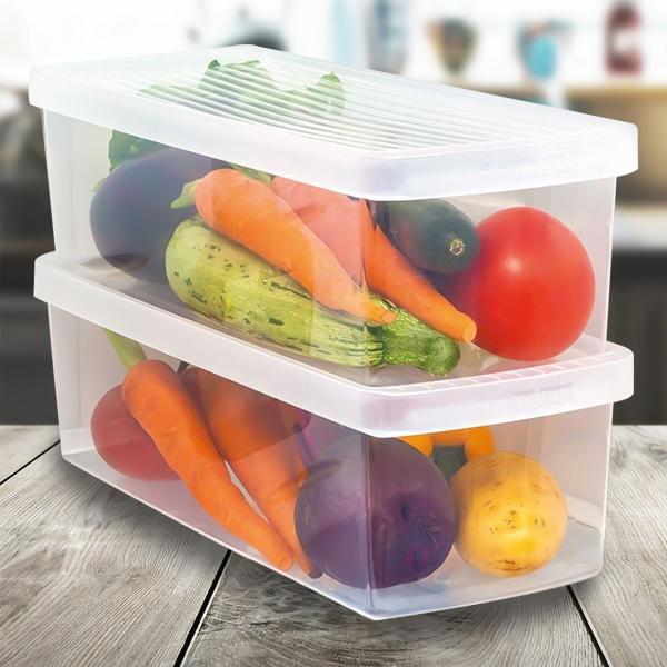 Imagem de Kit com 10 potes organizador plástico frutas / Legumes / verduras, na geladeira