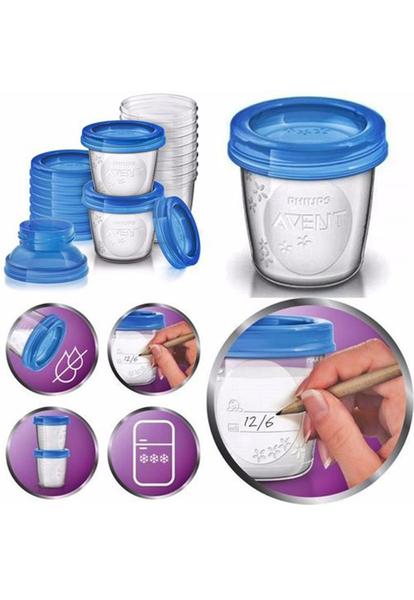 Imagem de Kit com 10 potes para armazenamento de leite materno 180ml - philips avent