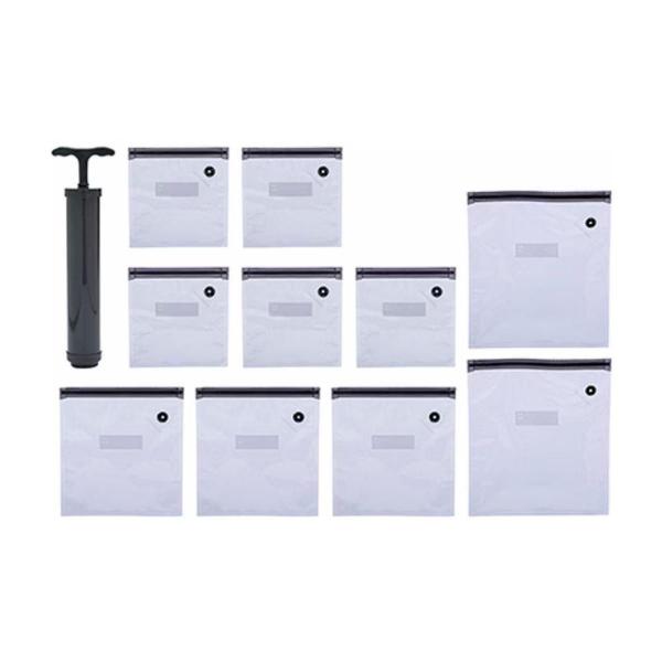 Kit Com 10 Sacos a Vácuo de Cozinha Para Congelar e Conservar Alimentos e Comidas Tamanhos Diversos + Bomba de Ar Manual - Paramount Imagem de Kit Com 10 Sacos a Vácuo de Cozinha Para Congelar e Conservar Alimentos e Comidas Tamanhos Diversos + Bomba de Ar Manual