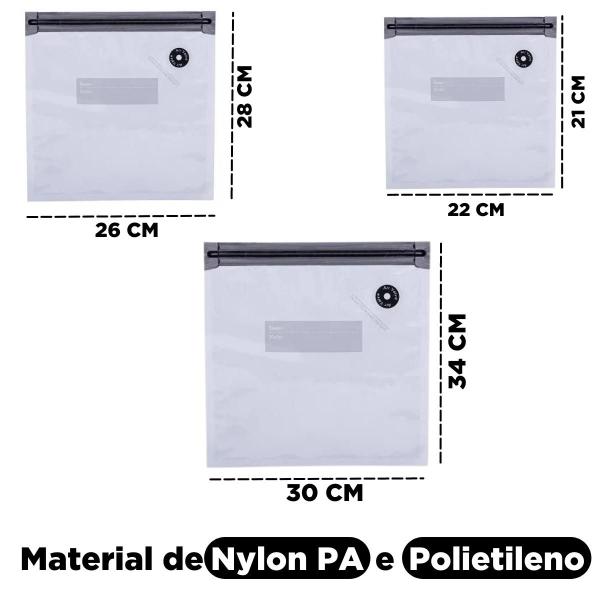 Kit Com 10 Sacos a Vácuo de Cozinha Para Congelar e Conservar Alimentos e Comidas Tamanhos Diversos + Bomba de Ar Manual - Paramount Imagem de Kit Com 10 Sacos a Vácuo de Cozinha Para Congelar e Conservar Alimentos e Comidas Tamanhos Diversos + Bomba de Ar Manual