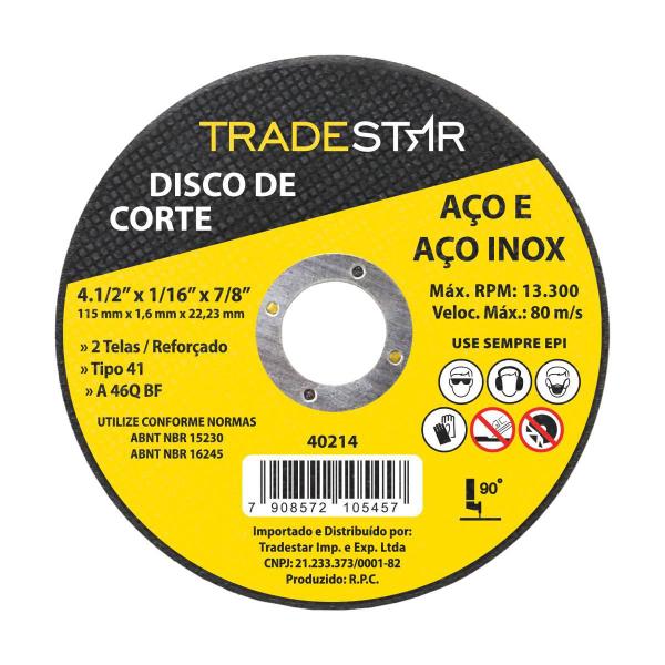 Imagem de Kit Com 100 Disco De Corte Metal 4.1/2 115X1,6 Mm