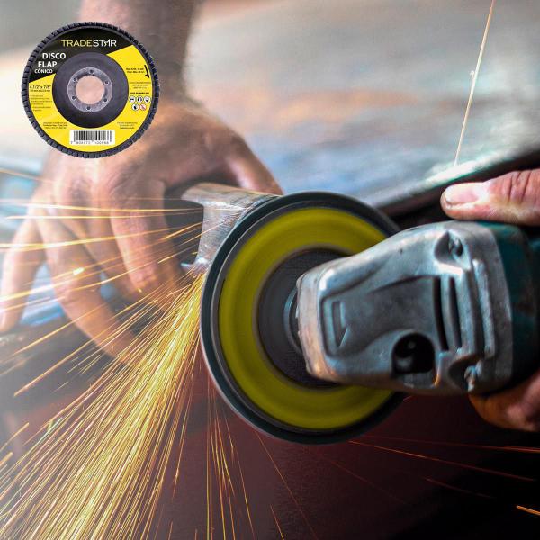 Kit Com 100 Disco Flap Conico 4.1/2 X 7/8 Fds115-100Fc Z101 - Tradestar Imagem de Kit Com 100 Disco Flap Conico 4.1/2 X 7/8 Fds115-100Fc Z101