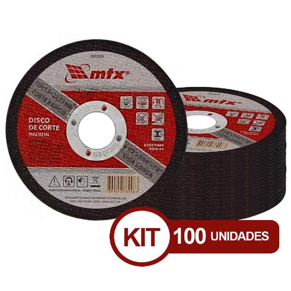 Imagem de Kit Com 100 Discos de Corte Para Aço Metal 4.1/2" 115X1,0X22mm - MTX