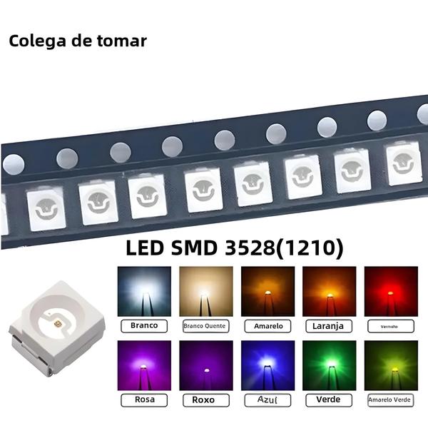 Imagem de Kit com 100 LEDs SMD RGB, UV e Cores Variadas (Verde, Vermelho, Branco, Azul, Amarelo, Rosa, Roxo, Laranja)