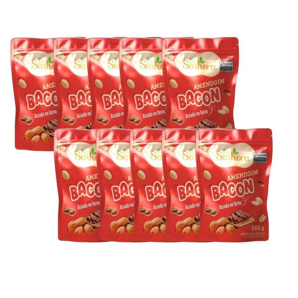 Imagem de Kit Com 10Pct Amendoim Sabor Bacon Da Senhora 250G