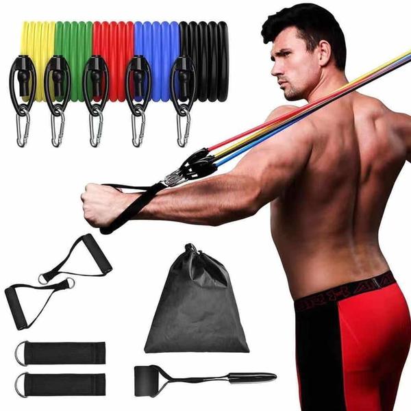 Imagem de Kit Com 11 ITENS Elásticos Extensor com Suporte Exercícios + BOLSA TREINO MALHAR EM CASA