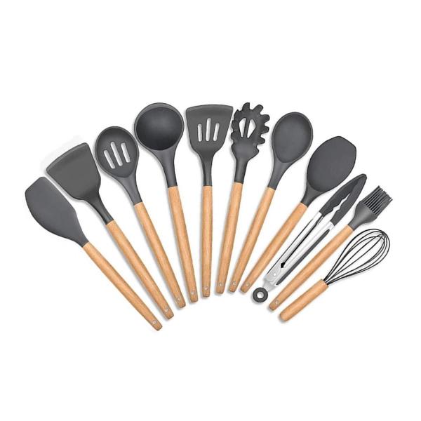 Imagem de Kit Com 11 Peças Utensílios Para Cozinha Silicone E Madeira