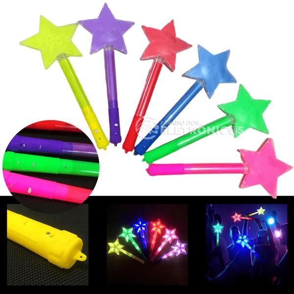 Imagem de Kit Com 12 Bastão Varinha Mágica Estrela De Led Luminosa Para Festa OK008