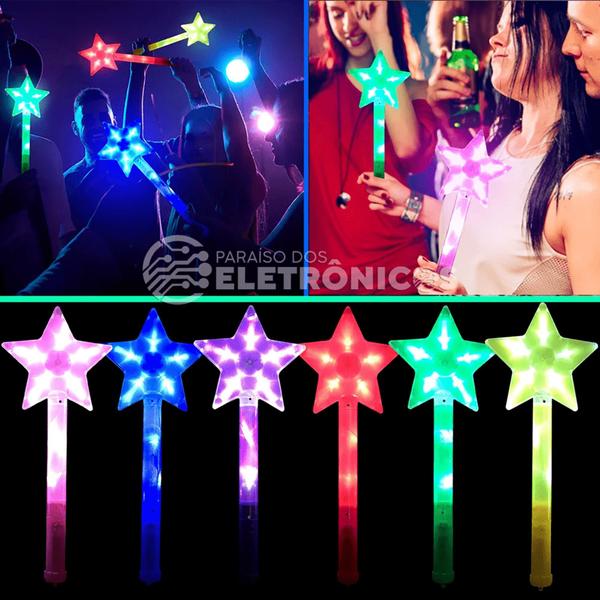 Imagem de Kit Com 12 Bastão Varinha Mágica Estrela De Led Luminosa Para Festa OK008
