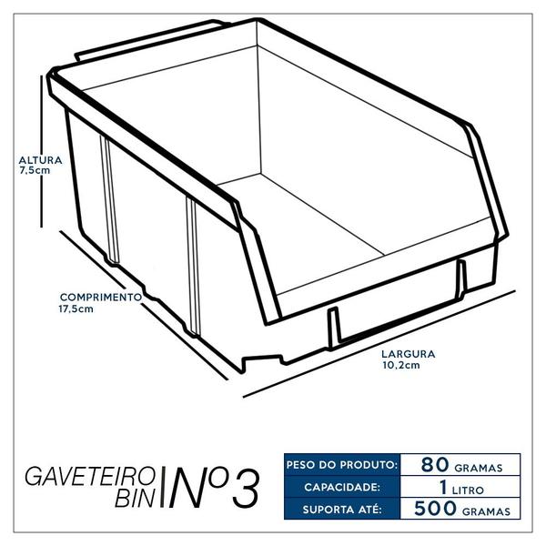 Imagem de Kit Com 12 Gaveteiros de Plástico Organizador Bin Nº 3 - Preto