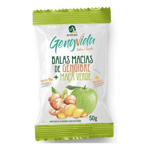 Imagem de Kit com 12 pacotes Balas de Gengibre Mastigável Maçã Verde Ardrak 50g