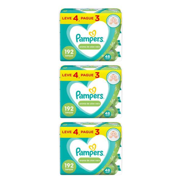 Imagem de Kit com 12 Pacotes de Lenço Umedecido Pampers Aloe Vera 48 Unidades 