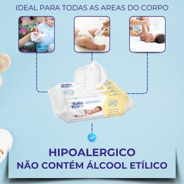 Imagem de Kit com 12 pacotes de toalha umedecida rn 100 folhas 1840 baby byn com extrato de aloe vera (cx master)