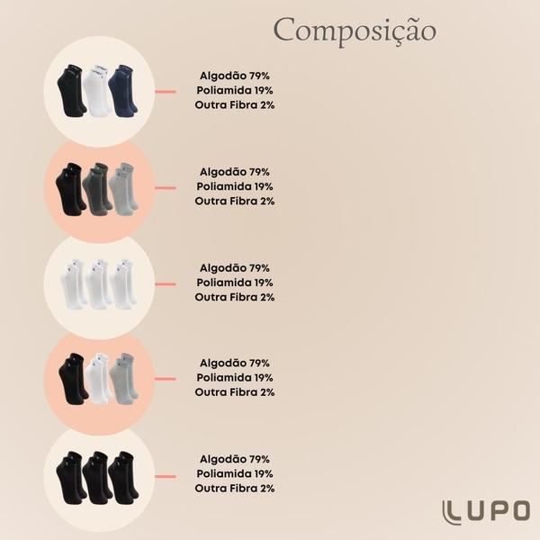 Imagem de Kit Com 12 Pares De Meia Baixa Lupo Sport Modelo Cano Curto Esportiva Em Algodão Tamanho 33 ao 44