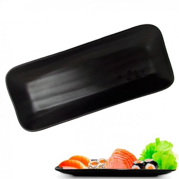 Imagem de Kit com 12 Pecas Pratos em Melamina/Plastico Preto para Sushi  Bestfer 