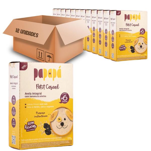 Kit Com 12 Petit Cereal Aveia Papapá Banana E Ameixa 170G Imagem de Kit Com 12 Petit Cereal Aveia Papapá Banana E Ameixa 170G