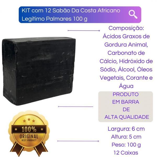 Imagem de Kit Com 12 Sabão Da Costa Africano Legítimo Palmares 100 G